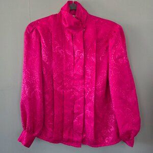 Vintage Fuscia Paisley Pleated Blouse. Small. Barbie Glam Secretary Coquette